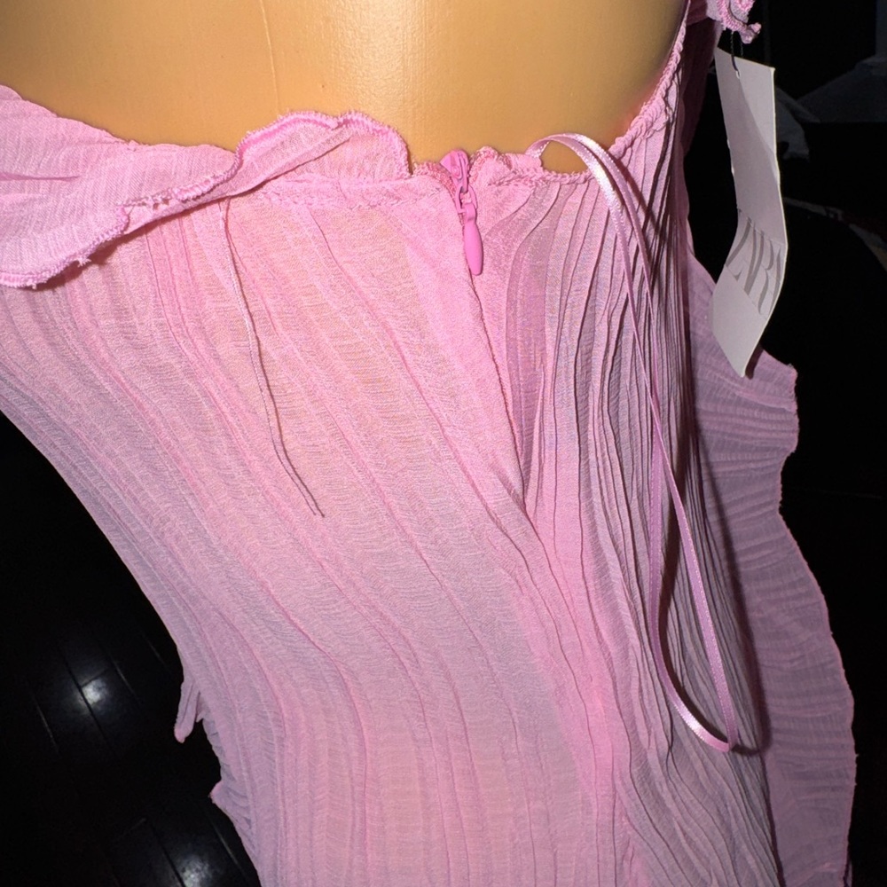 Zara Pink Ruffled One-Shoulder Top Size L - Picture 8 of 8